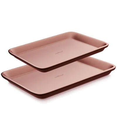 Nutrichef Non-stick 2 Piece Baking Sheet In Rose Gold