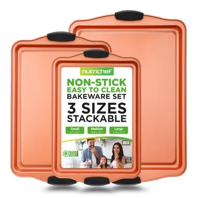 Nutrichef Non-stick 3 Piece Baking Pan Set In Gold