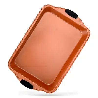 Nutrichef Non-stick Baking Pan - Flexible Nonstick Carbon Steel Bake Pan With Blue Silicone Handles, Compatibl In Orange