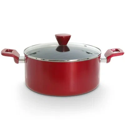 Nutrichef Non-stick Casserole With Lid - High-qualified Kitchen Cookware With See-through Tempered Glass Lids, In Red