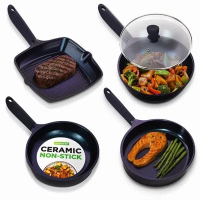 Nutrichef Nonstick Frying Pans – 5-piece Skillet Set With Ceramic Coating, Wok, Grill, Fry & Fish Pans – Compa In Black