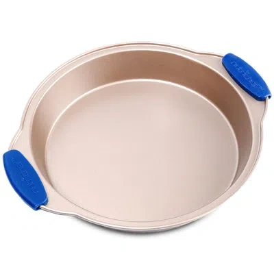 Nutrichef Non-stick Round Pan - Deluxe Nonstick Gold Coating Inside & Outside With Blue Silicone Handles, Comp In Gold;blue;pink