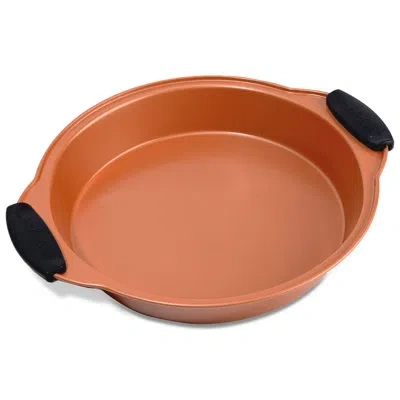Nutrichef Non-stick Round Pan - Nonstick Carbon Steel Bake Pan With Blue Silicone Handles, Compatible With Mod In Copper;black