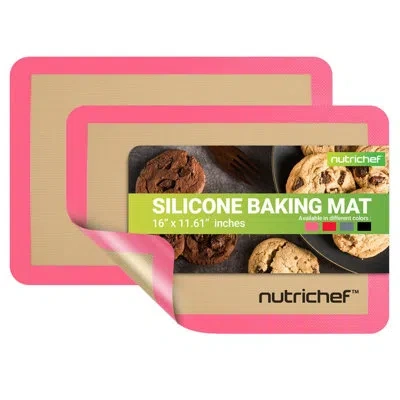 Nutrichef Non-stick Silicone 2 Piece Baking Sheet Set In Pink