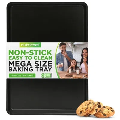 Nutrichef Nonstick Xl Cookie Sheet Baking Pan - Extra Large 22 Inch X 16 Inch With Raised Edges, Thick Carbon  In Black