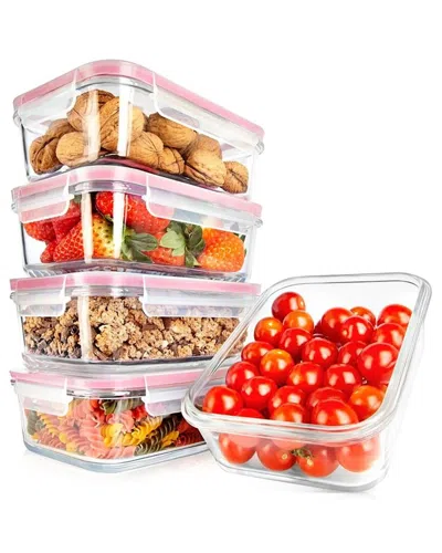 NUTRICHEF NUTRICHEF RED 5PC STACKABLE GLASS FOOD STORAGE CONTAINERS