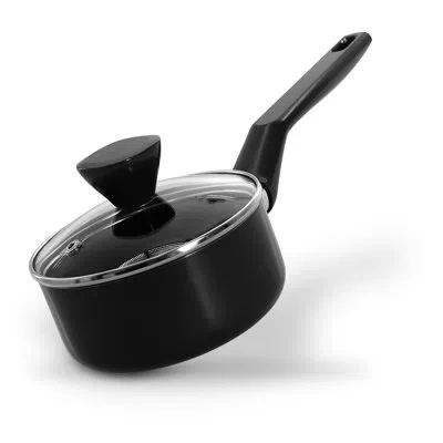 Nutrichef Saucepan Pot With Lid - Non-stick High-qualified Kitchen Cookware With See-through Tempered Glass Li In Black