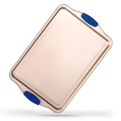 Nutrichef Small Cookie Sheet - Kitchen Oven Baking Pan With Blue Silicone Handles, Compatible With Model: Ncsb In Gold