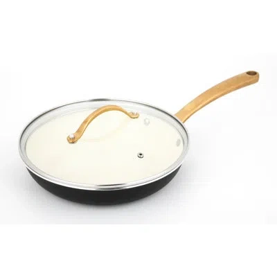 Nutrichef Small Fry Pan With Lid - Non-stick Pan With Silicone Handle, Interior Non-stick Ceramic Coating And  In Black