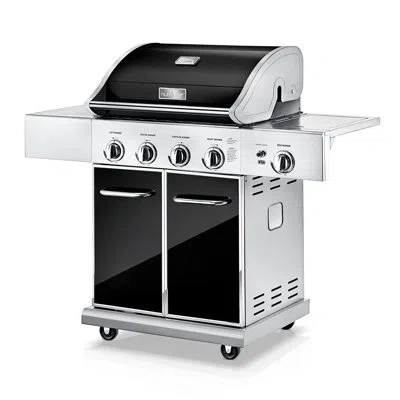 Nutrichef Stainless Steel Heavy-duty 5-burner Propane Gas Grill, 52,000 Btu Grilling Capacity In Satin Black