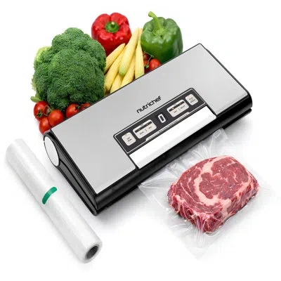 Nutrichef Vacuum Sealer Machine, 80kpa Food Vacuum Sealer With Cutter, Bag Storage, Suction Hose, 1 Bag Roll & In Matte Black