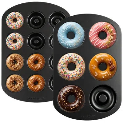 Nutrichef Variety 2 Pack Full & Mini Donut Pan For Baking | One 12-cavity Mini Donut Pan & One 6-cavity Full S In Multi