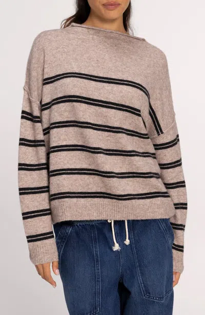 Nuuds Cozy Knit Mock Neck Sweater In Heather Cocoa Stripe