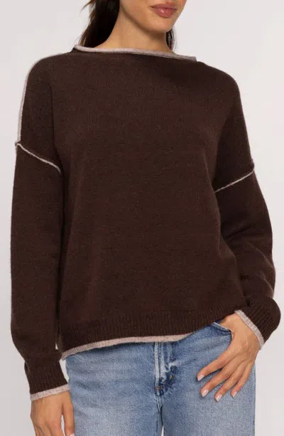 Nuuds Cozy Knit Mock Neck Sweater In Heather Espresso Tip
