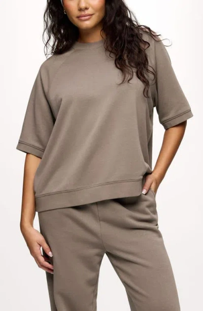 Nuuds Elbow-sleeve Cotton Blend French Terry Sweatshirt In Brown