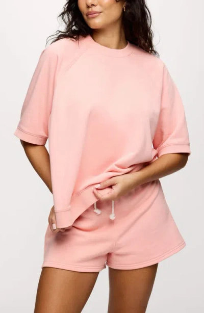 Nuuds Elbow-sleeve Cotton Blend French Terry Sweatshirt In Pink