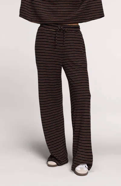 Nuuds Rib Stripe Wide Leg Pants In Brown