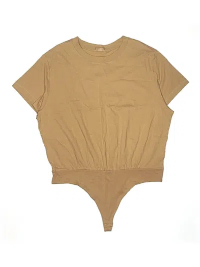 Pre-owned Nuuds Short Sleeve Top Tan Crew Neck Tops In Brown