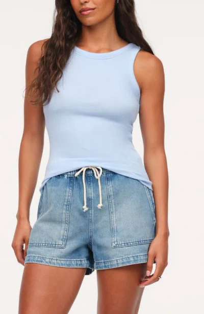 Nuuds Slinky Rib Knit Stretch Modal Jersey Tank In Blue