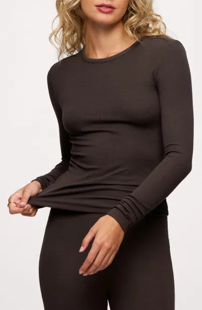 Nuuds Slinky Rib Top In Brown