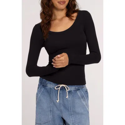 Nuuds Slinky Scoop Neck Rib Top In Black