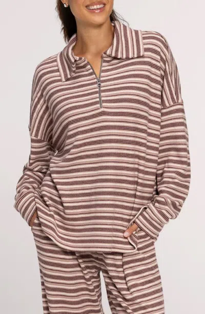 Nuuds Striped Ribbed Quarter Zip Pullover In Pink