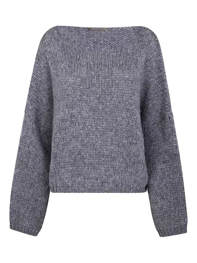 Nuur Long Sleeves Boat Neck Sweater In Gray