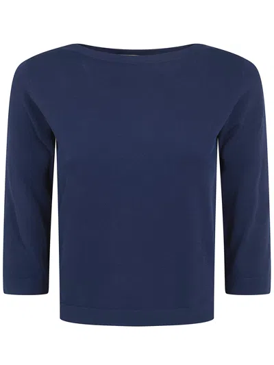 Nuur Boat Neck 3/4 Sleeves Sweater In Blue