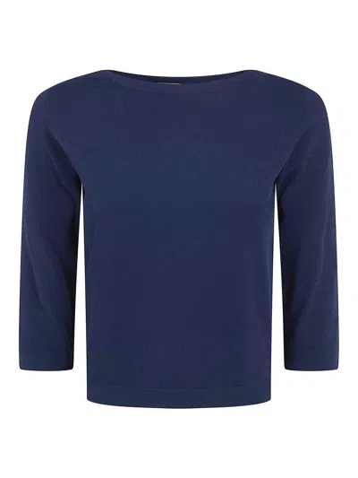 Nuur Boat Neck 3/4 Sleeves Sweater In Blue