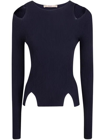 Nuur Cut-out Ribbed-knit Sweater In Blue