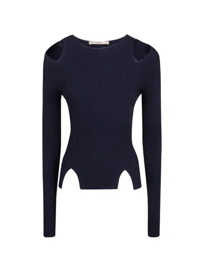 Nuur Cut-out Ribbed-knit Sweater In Blue