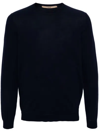 Nuur Black Cotton Crew Neck Sweater In Blue