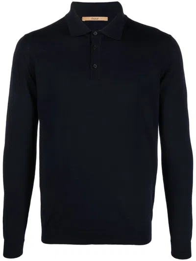 Nuur Long Sleeved Polo In Blue