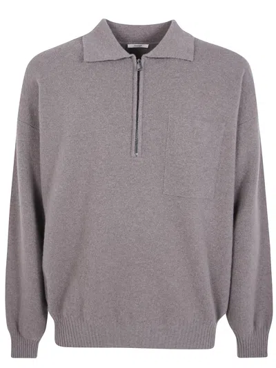 Nuur Long Sleeves Comfroty Fit Pocket Zip Polo Shirt In Grey