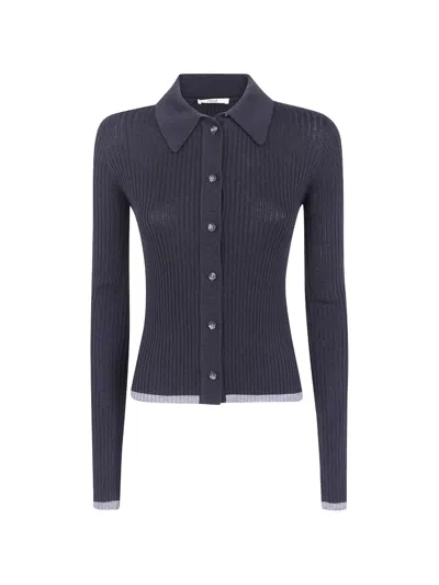 Nuur Ribbed-knit Button-up Shirt In Blue