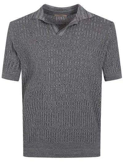 Nuur Short Sleeved Polo Neck Mouline T-shirt In Green
