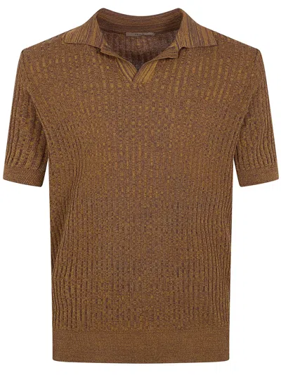 Nuur Short Sleeved Polo Neck Mouline T-shirt In Orange
