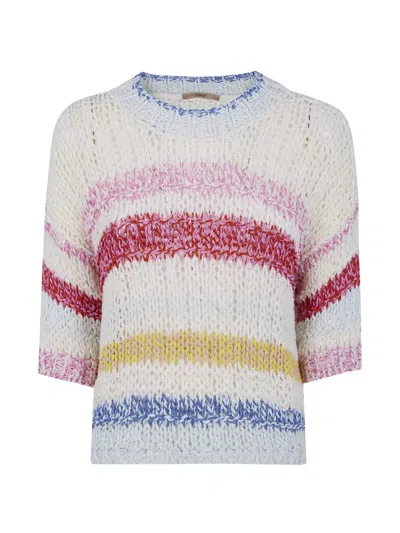 Nuur Short Sleeves Multicolor Stripes Round Neck Sweater