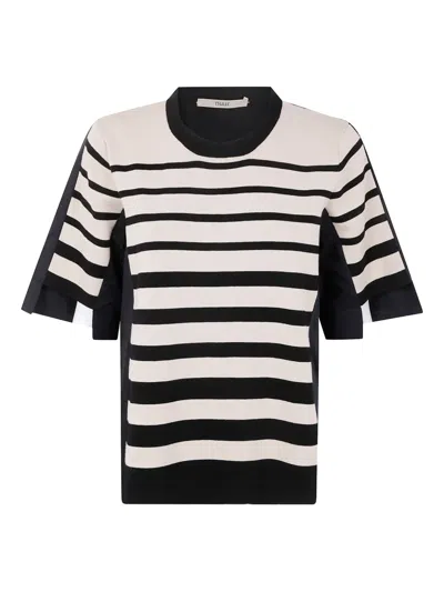Nuur Striped Panelled Top In Black