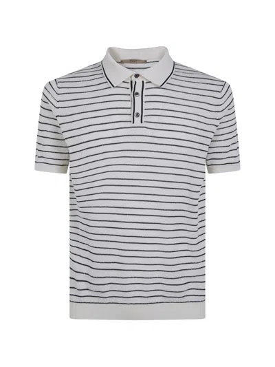 Nuur Two Tone Striped Short Sleeved Polo Neck T-shirt In White