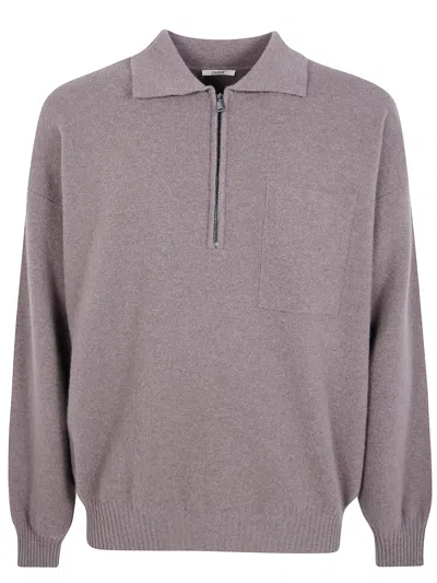 Nuur Sweater Pocket Zip Polo Shirt In Gray