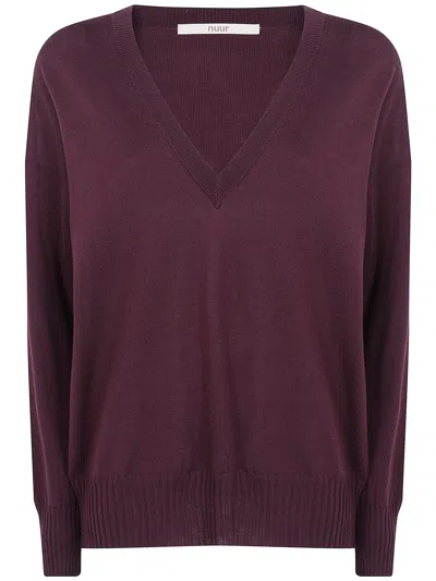 Nuur Sweater V Neck Long Sleeves In Purple