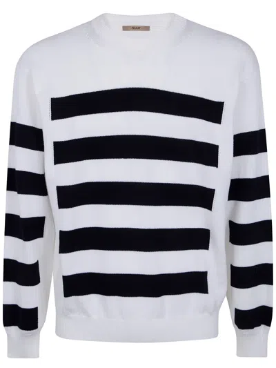 Nuur Two Tone Stripes Crew Neck Sweater In Beige