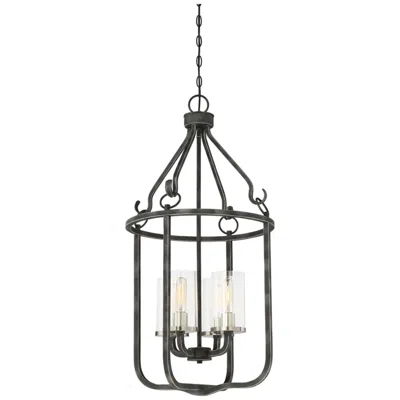 Nuvo Lighting 4 Light; Sherwood Caged Pendant; Iron Black W/ Brushed Nickel Finish