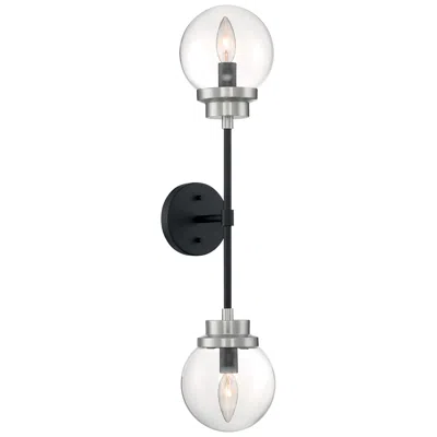 Nuvo Lighting Axis; 2 Light; Wall Sconce; Matte Black Finish; Clear Glass