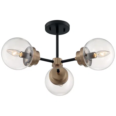Nuvo Lighting Axis; 3 Light; Semi-flush Fixture; Matte Black Finish With Brass Accents