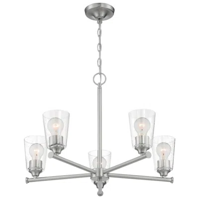 Nuvo Lighting Bransel; 5 Light; Chandelier Fixture; Brushed Nickel Finish Seeded Glass