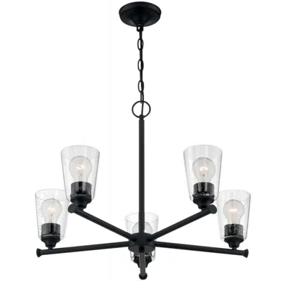 Nuvo Lighting Bransel; 5 Light; Chandelier Fixture; Matte Black Finish Seeded Glass In Animal Print