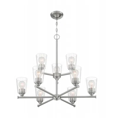 Nuvo Lighting Bransel; 9 Light; Chandelier Fixture; Brushed Nickel Finish Seeded Glass
