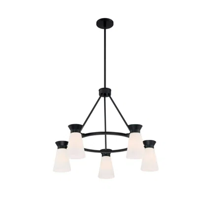 Nuvo Lighting Caleta; 5 Light; Chandelier; Black Finish With Frosted Cylindrical Glass